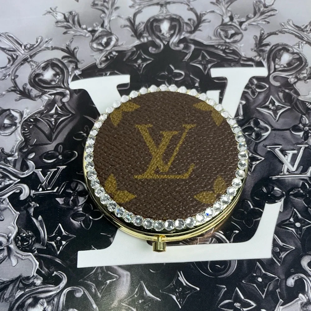 Louis Vuitton Brown Monogram Canvas Compact Mirror Gold Swarovski Crystals